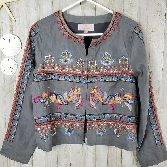 Laurie Felt Embroidered Bead Jacket Gray Size Medium - Picture 1 of 12